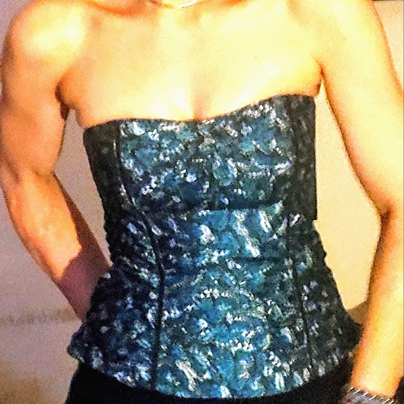COPY - WHBM-EUC-TEAL&BLACK- BUTTERFLY.PRINT-BUSTIER/CORSET-SIZE:00 - Picture 2 of 9